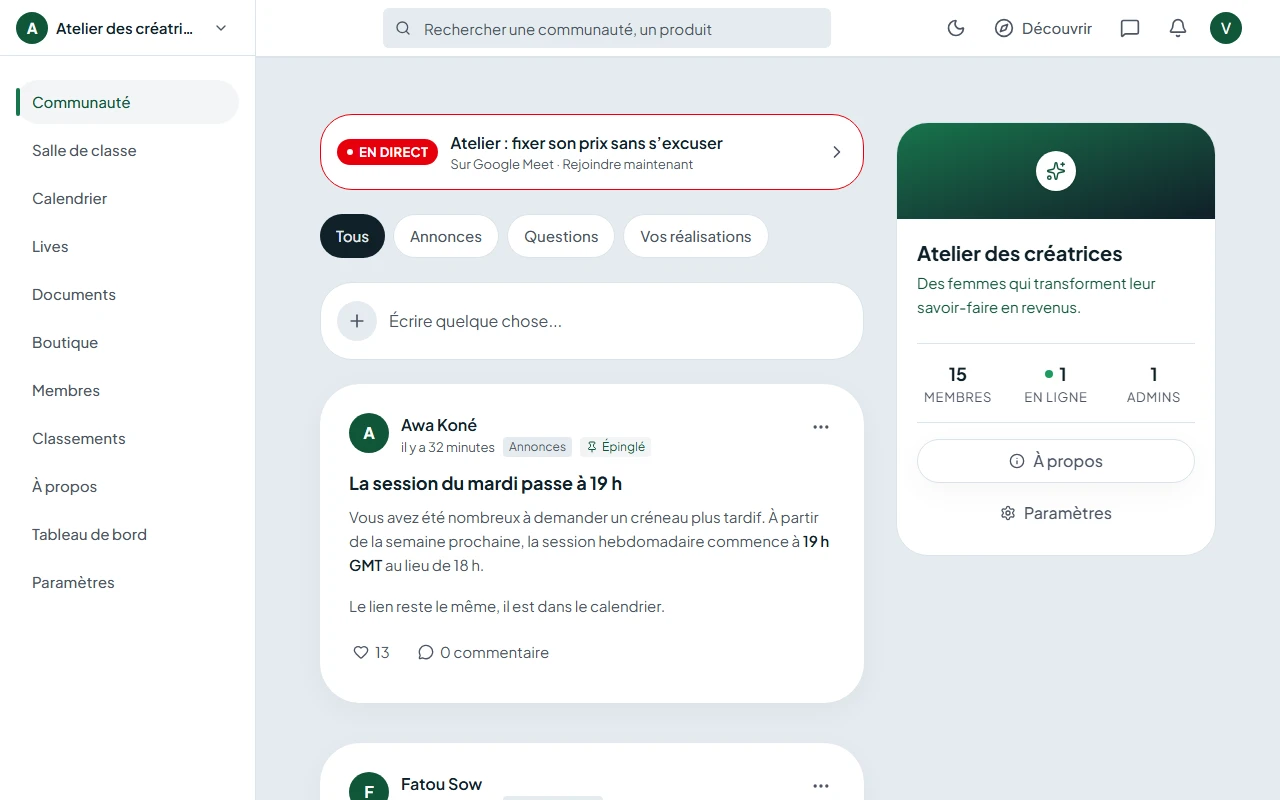 L’espace « Le fil » dans Tockal